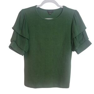 Current Air Green Textured Blouse with Tiered Ruffle Sleeves Women's XS Fairy